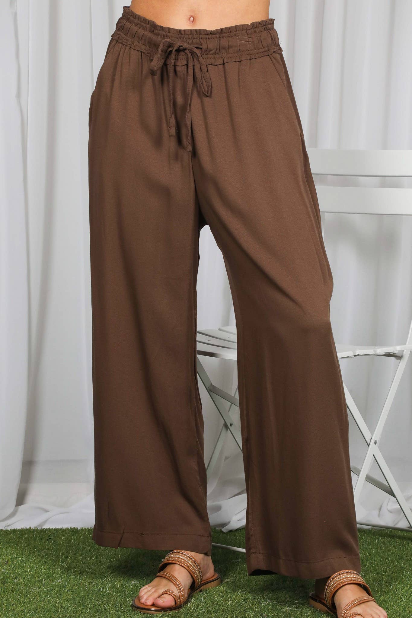 Casual Flowy Wide Leg Elastic Waist Band Pants VP83235
