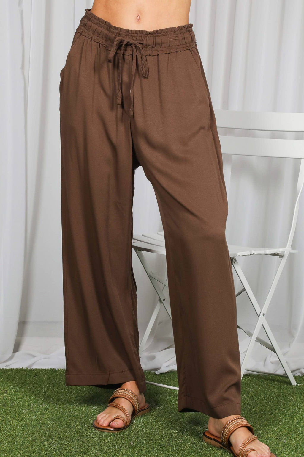 Casual Flowy Wide Leg Elastic Waist Band Pants VP83235