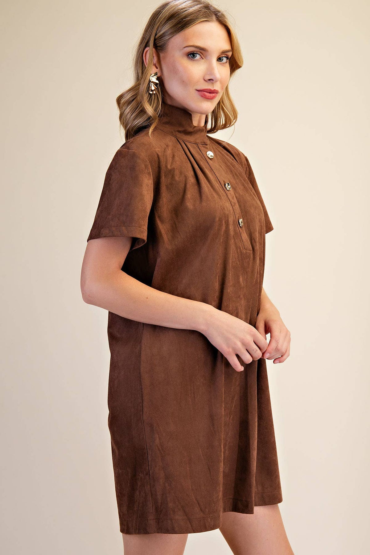 Stand Collar Brush Mini Dress