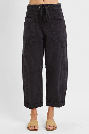 High Rise Crop Wide Barrel Cargo Pocket Pants by Risen