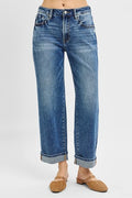 Mid Rise Ankle Boyfriend Turn Up Cuffed Jeans by Risen