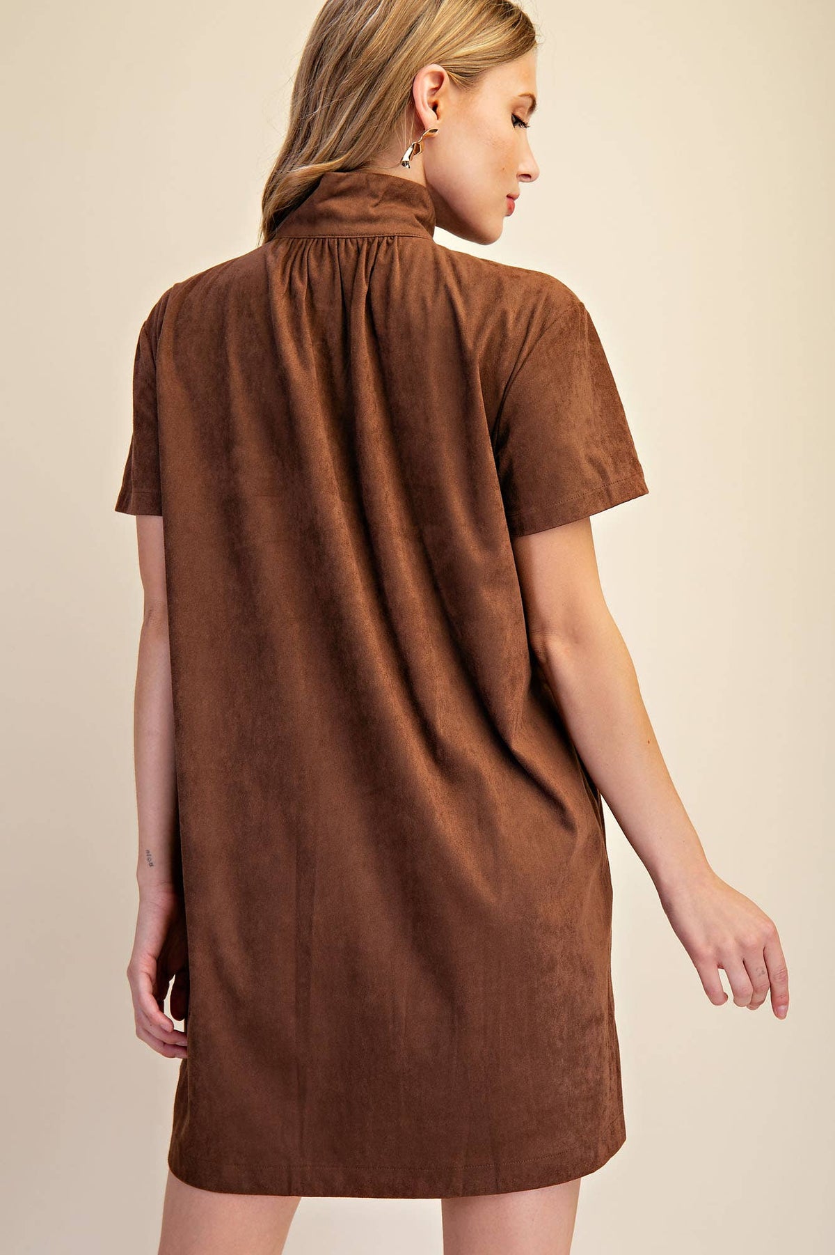 Stand Collar Brush Mini Dress