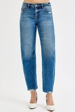 Tummy Control High Rise Ankle Slim Barrel Jeans by Risen