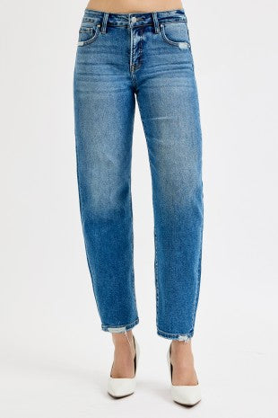 Tummy Control High Rise Ankle Slim Barrel Jeans by Risen