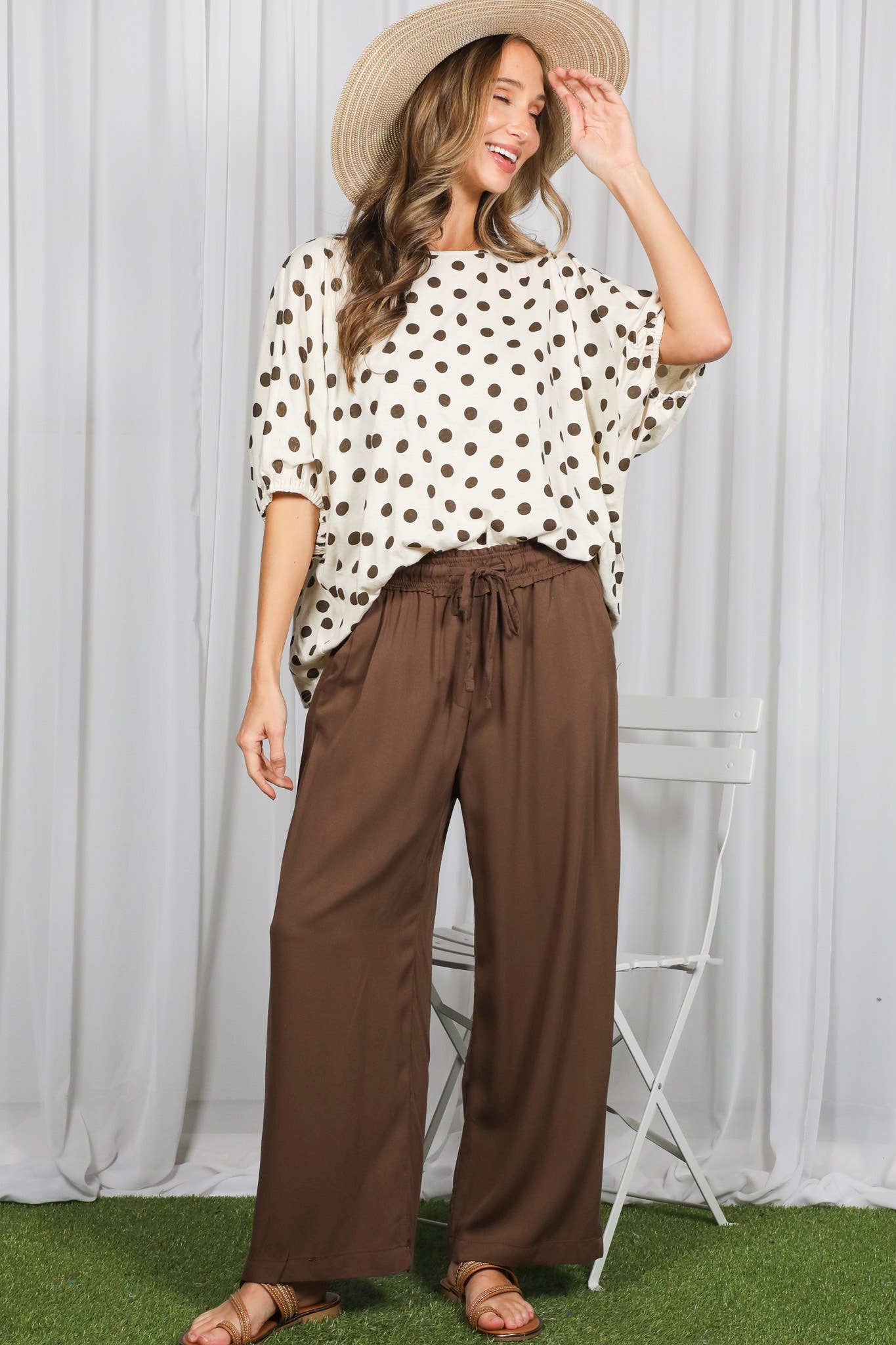 Casual Flowy Wide Leg Elastic Waist Band Pants VP83235