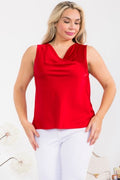 Plus Size Sleeveless Solid Satin Blouse by Fashion Space
