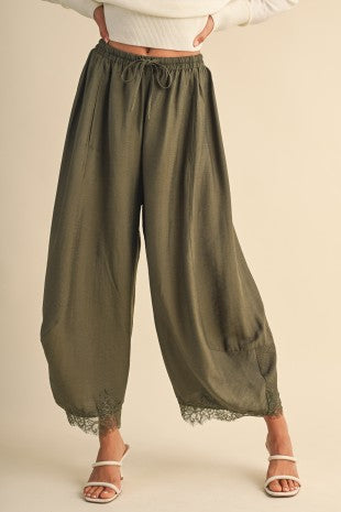 Barrel Fit Pants With Lace Trim On The Bottom Hem by Klesis
