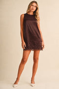 Sleeveless Satin Lace Trim Mini Dress by Klesis