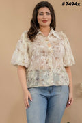 Plus Size Floral Mesh Fashion Shirt by Fashion Space