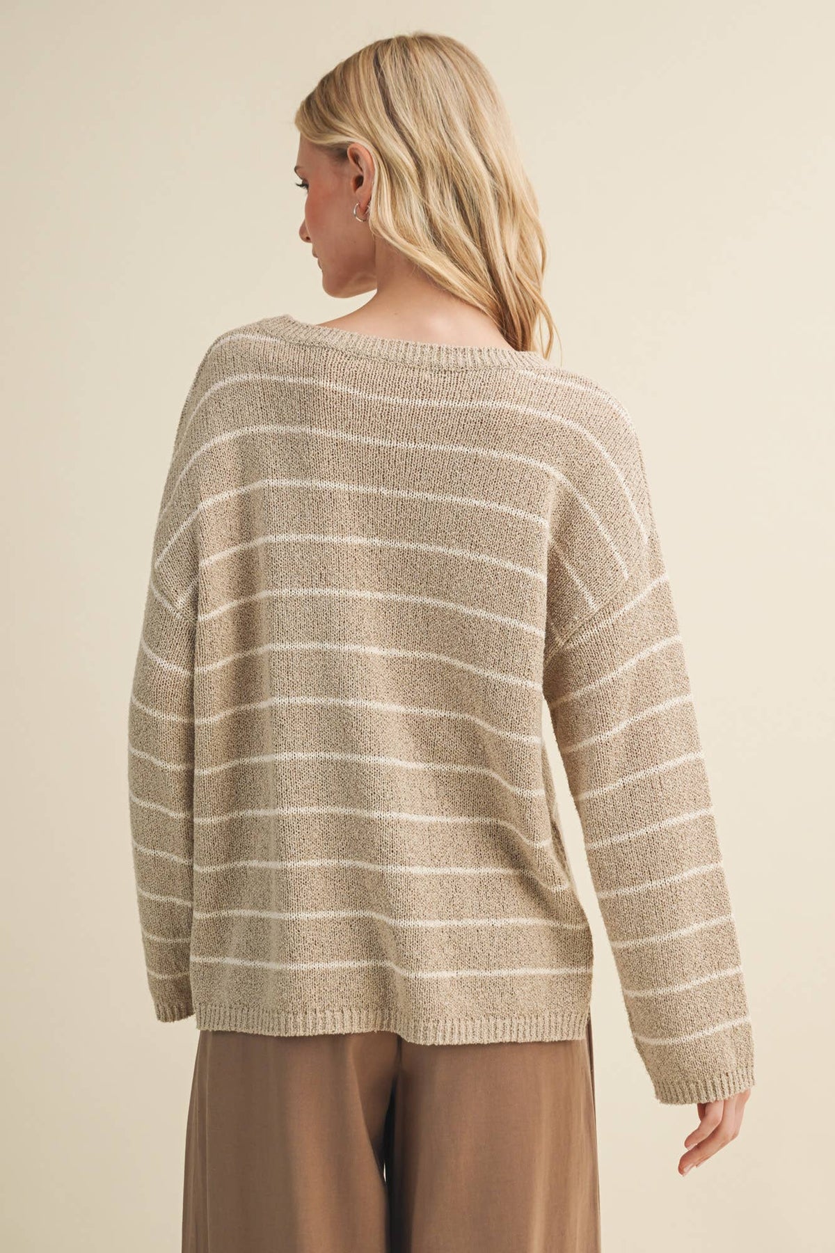 Textural Stripe Knit Dropped-Shoulder Pullover