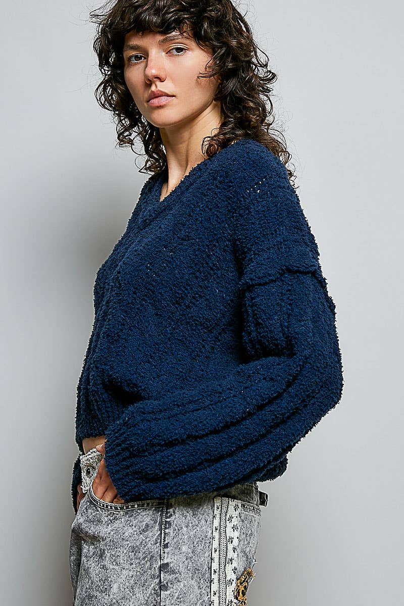 POL Semi-Cropped V-Neck Soft Sweater Top