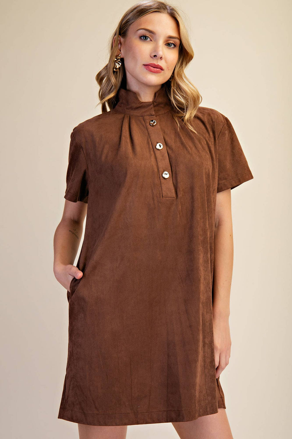 Stand Collar Brush Mini Dress