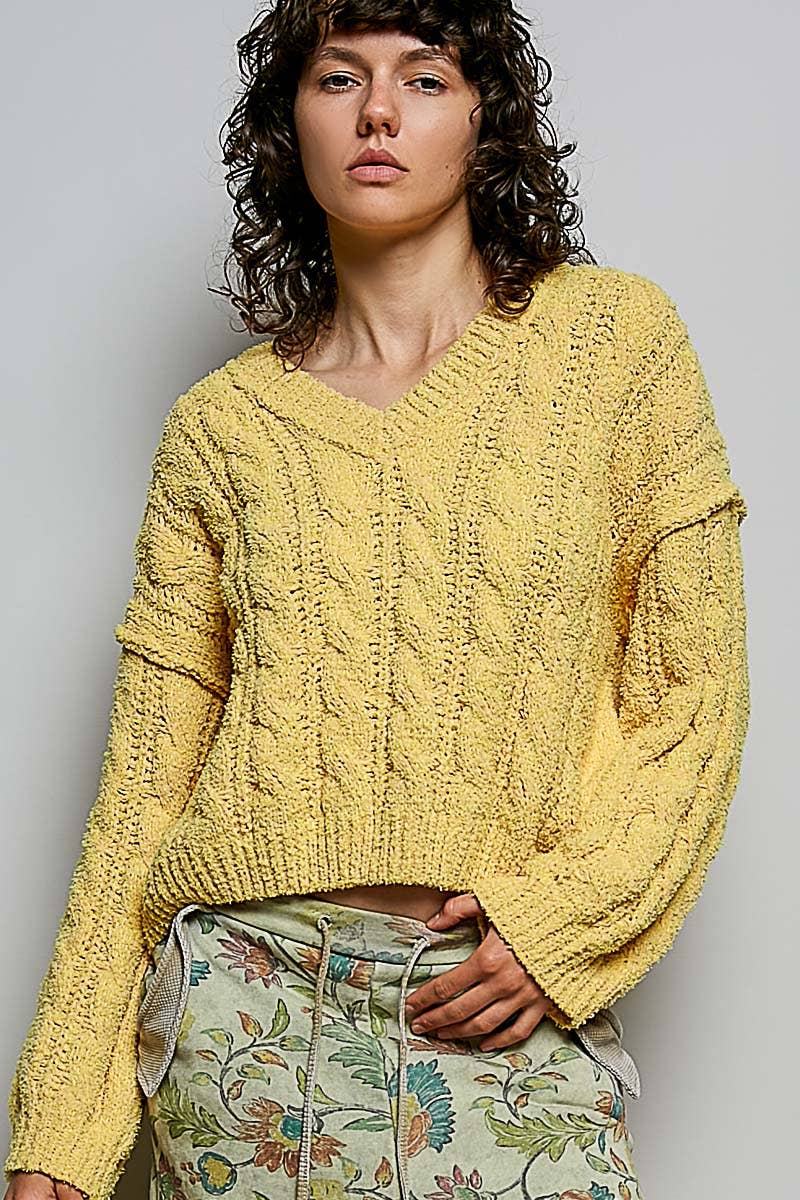 POL Semi-Cropped V-Neck Soft Sweater Top