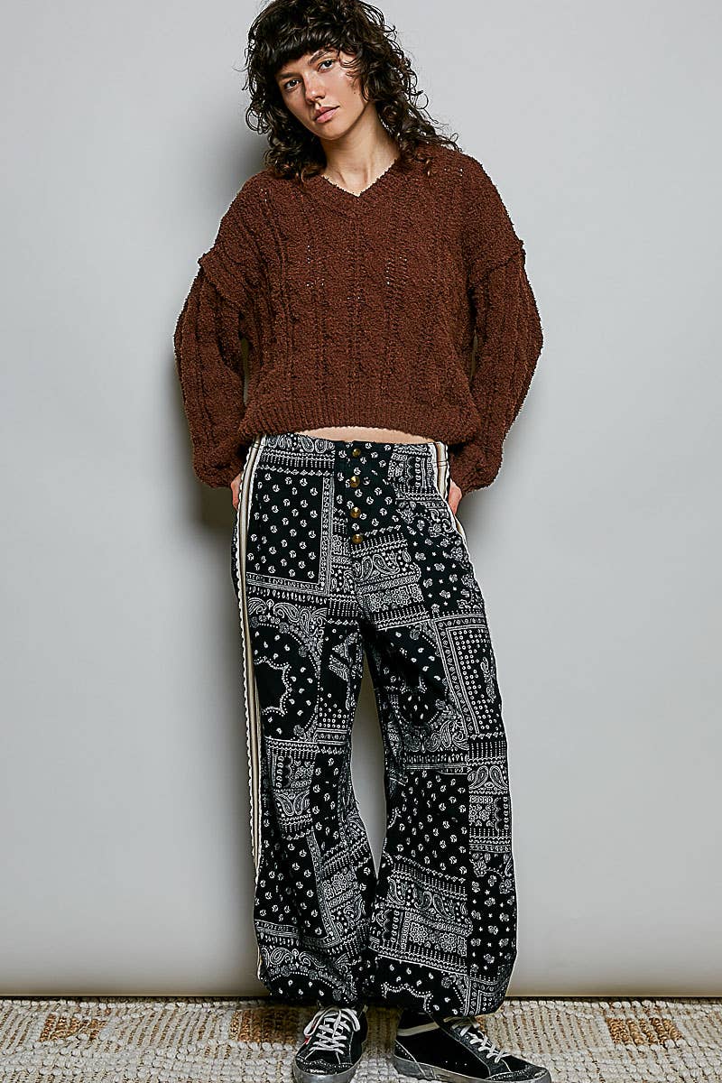 POL Semi-Cropped V-Neck Soft Sweater Top