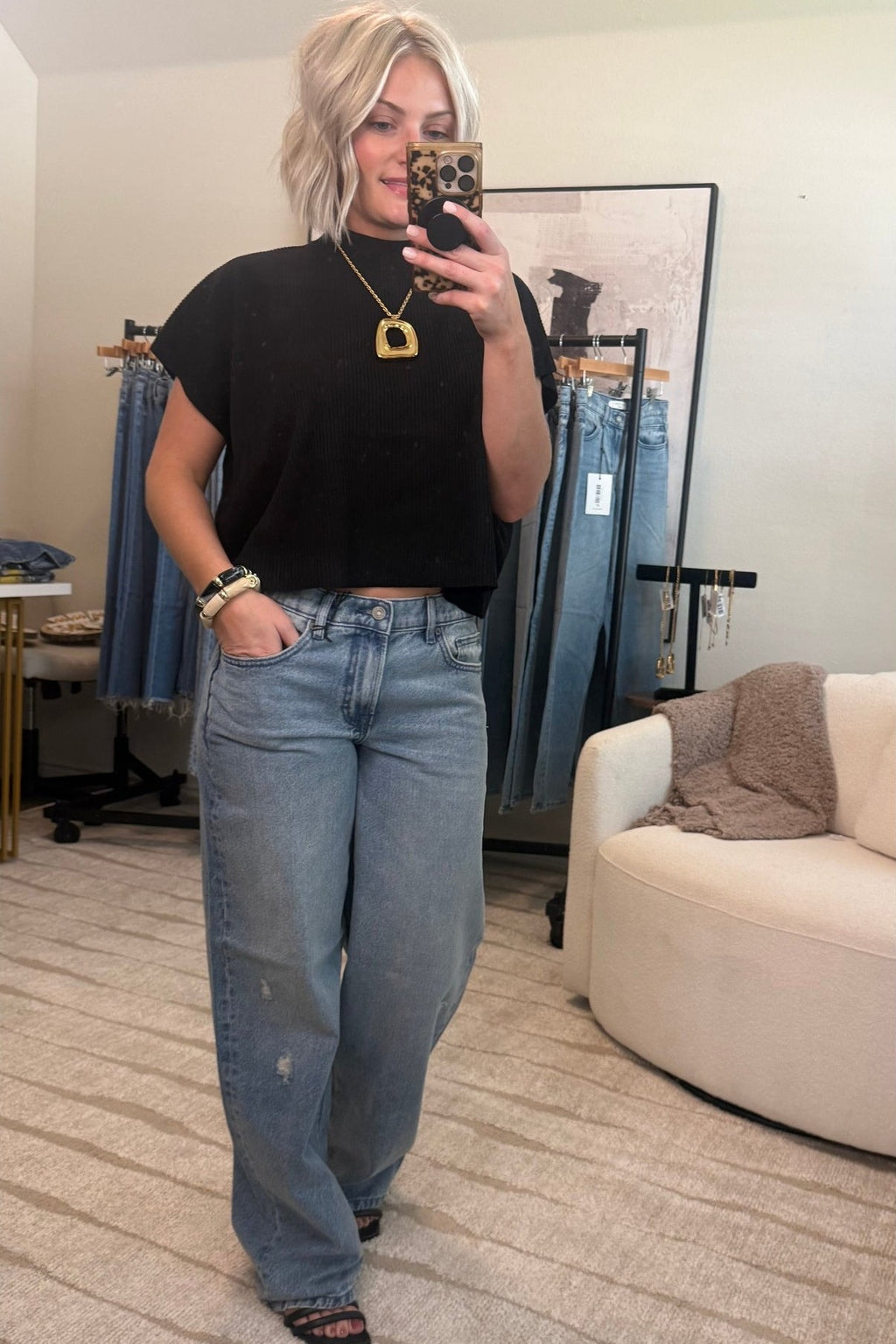 Viscose Mock Neck Short Sleeve Boxy Sweater