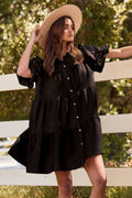 Tiered Suede-textured Shirt Dress