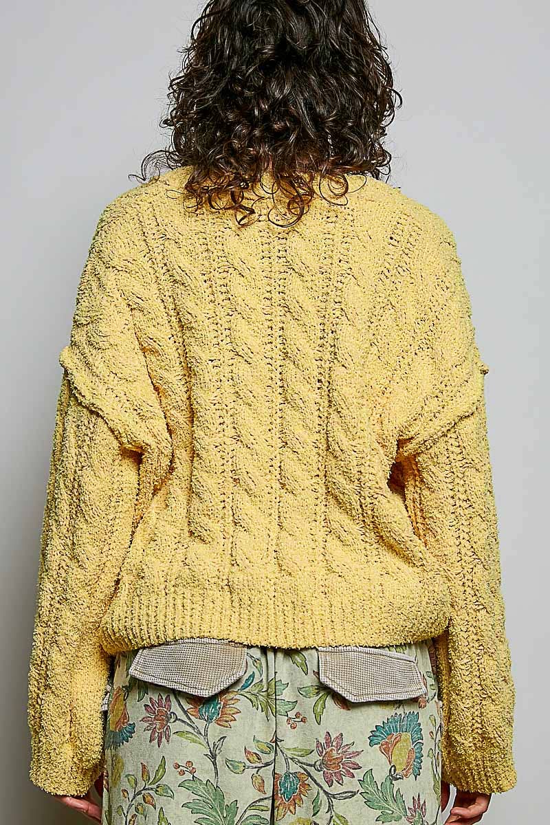 POL Semi-Cropped V-Neck Soft Sweater Top