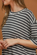 Umgee Charcoal Striped Relaxed Tee