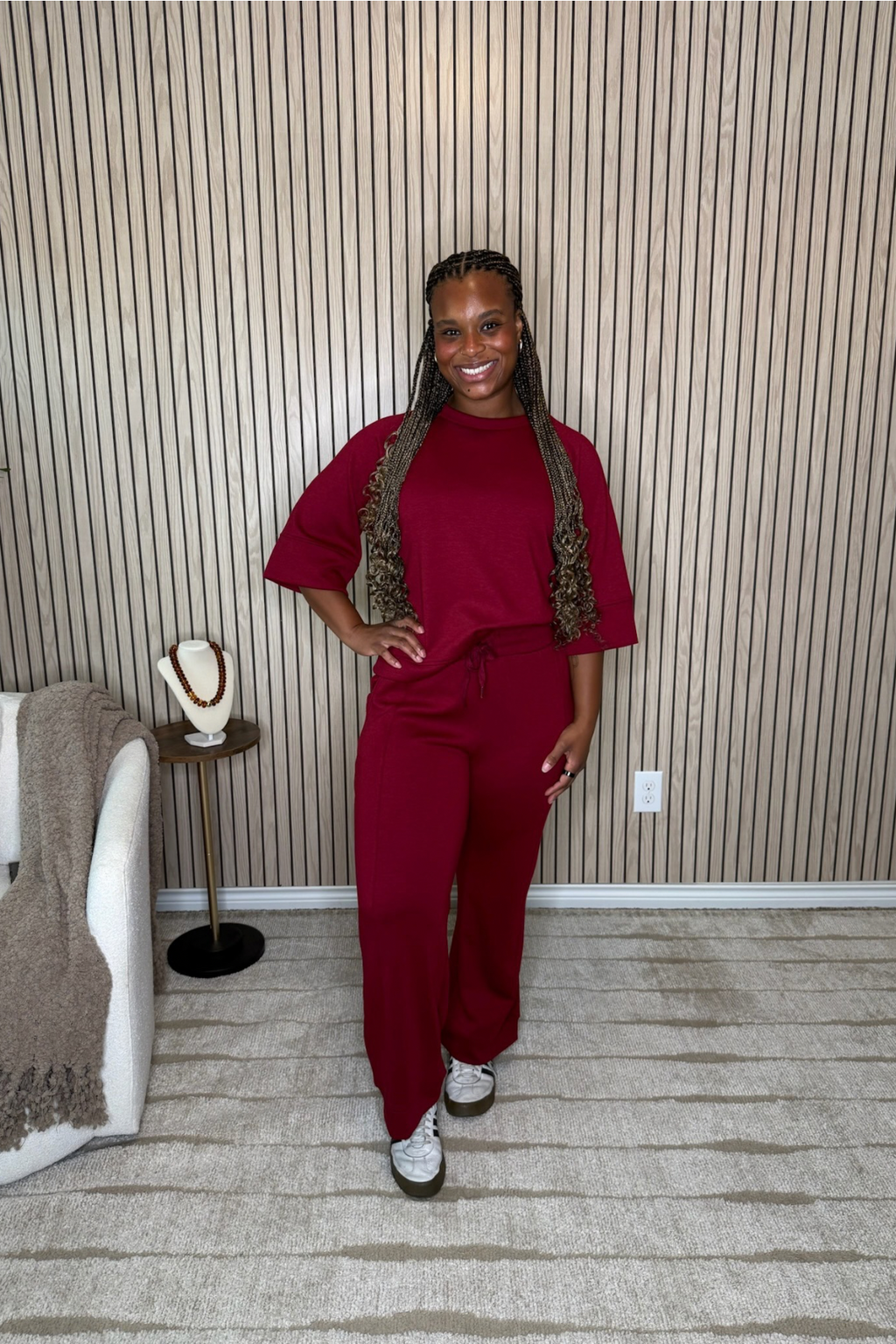 Dark Burgundy Relaxed Top and Pants Set- Full Size Run