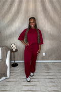 Dark Burgundy Relaxed Top and Pants Set- Full Size Run