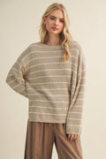 Textural Stripe Knit Dropped-Shoulder Pullover