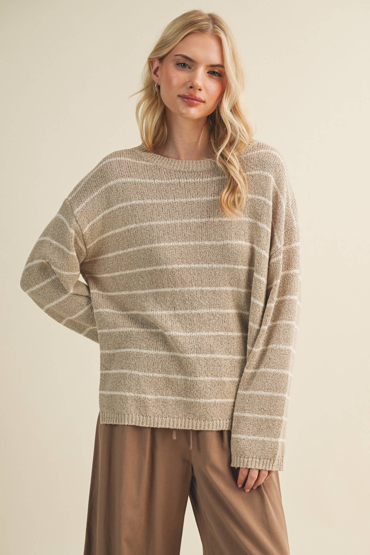 Textural Stripe Knit Dropped-Shoulder Pullover