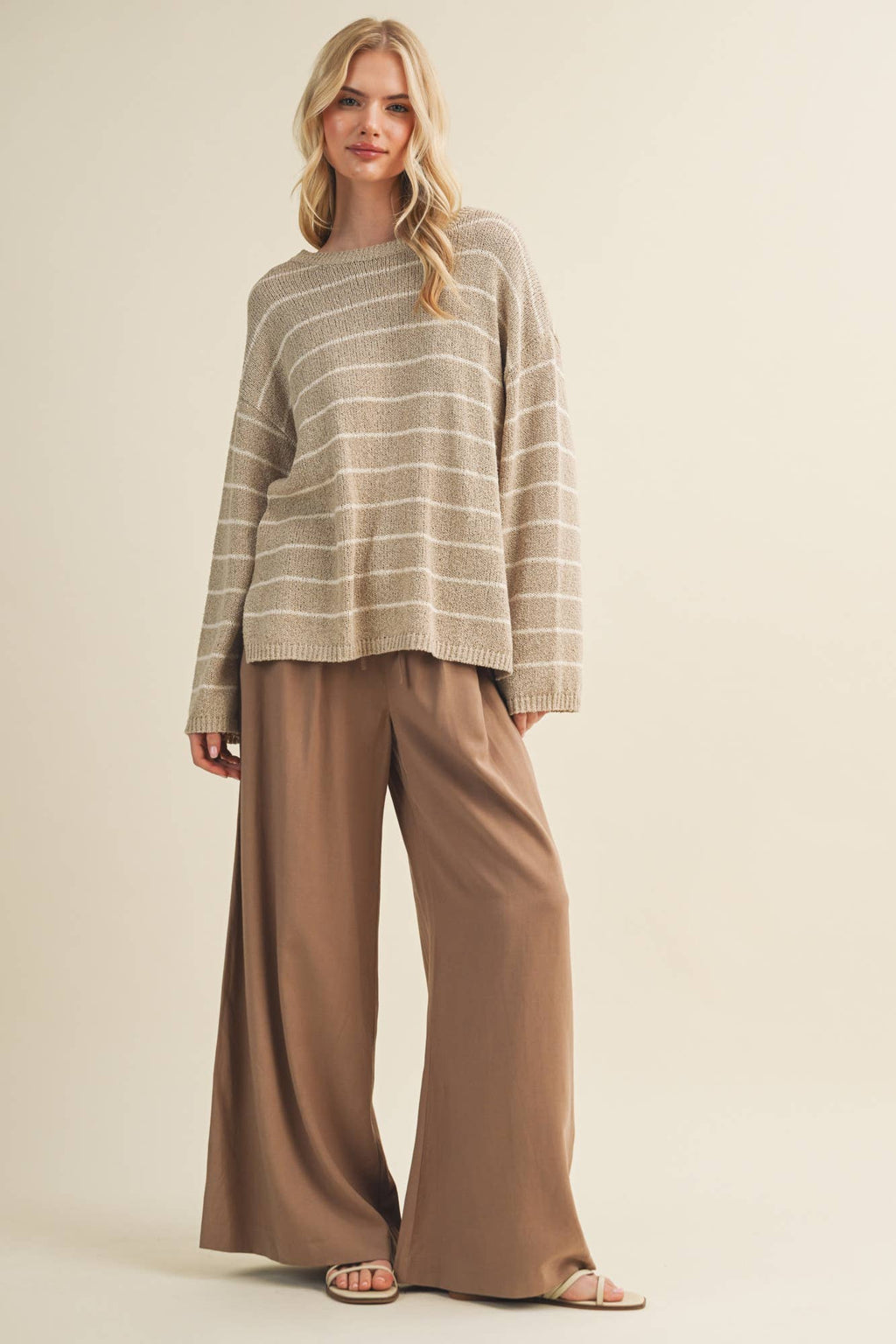 Textural Stripe Knit Dropped-Shoulder Pullover