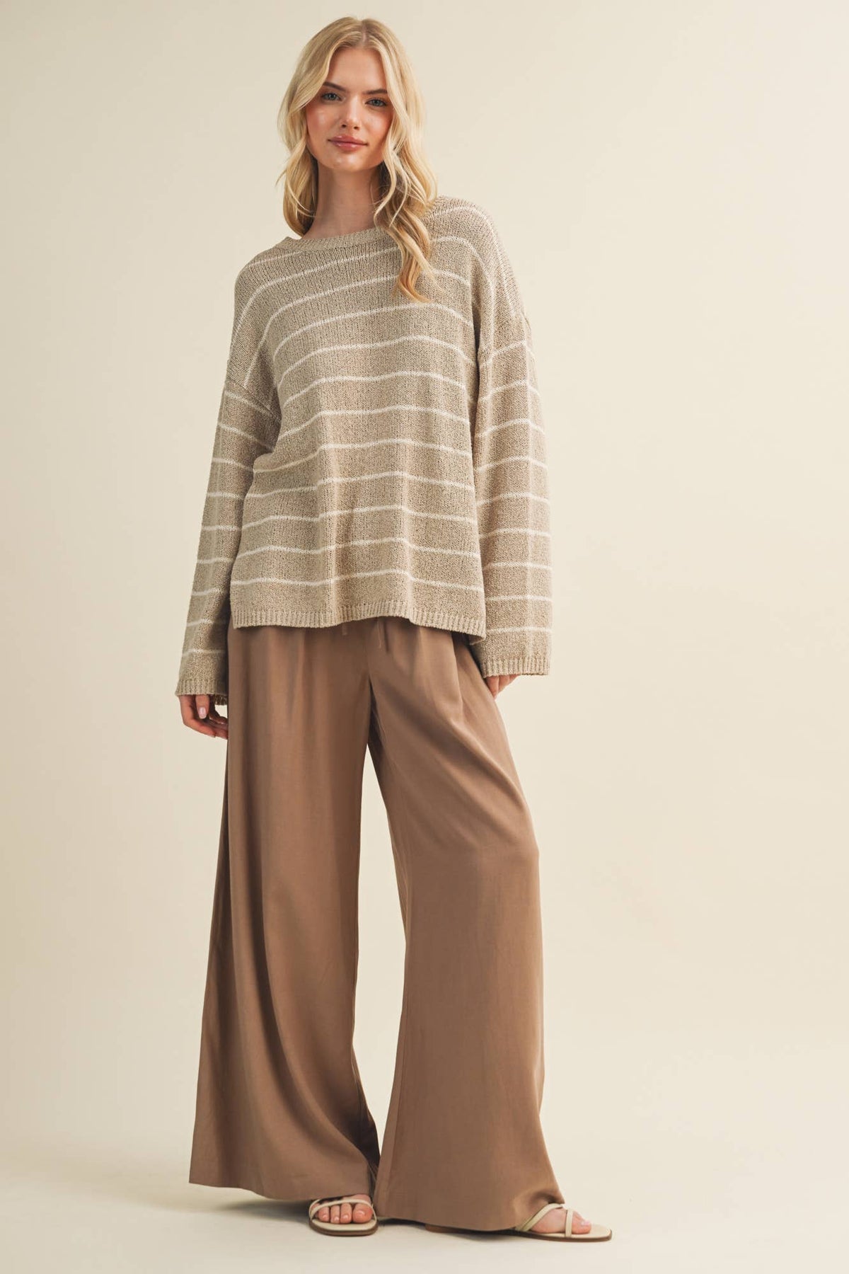 Textural Stripe Knit Dropped-Shoulder Pullover