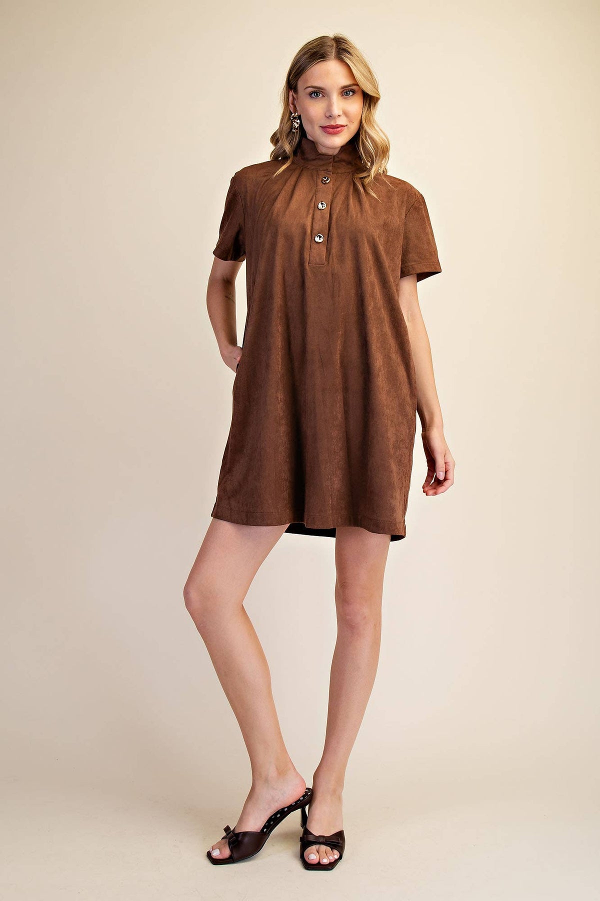 Stand Collar Brush Mini Dress