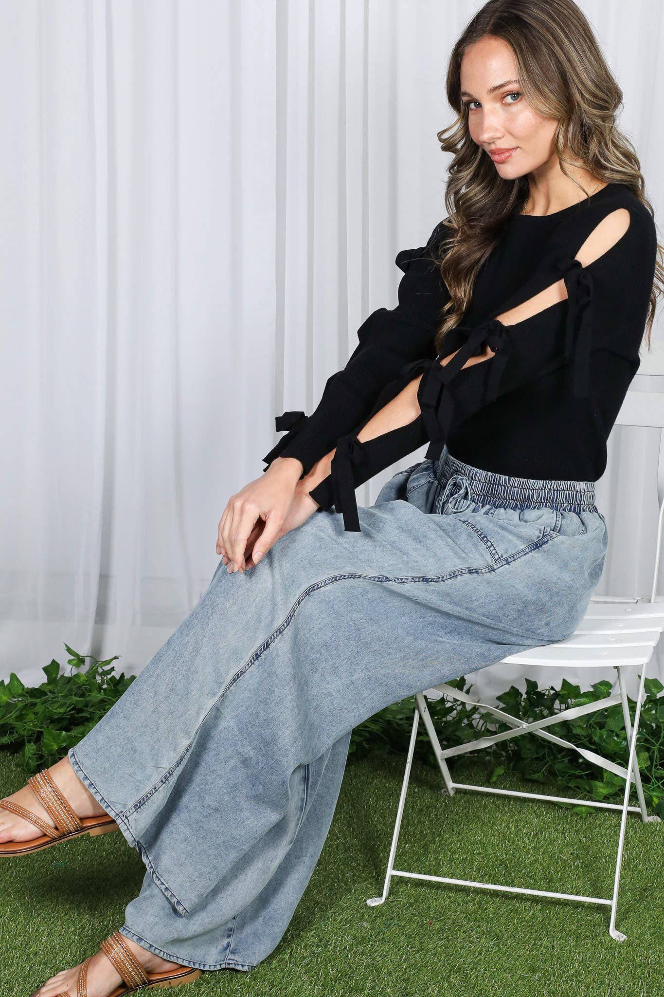 Wide Leg High Waist 100%Tencel Chambray Denim Pants VP83019