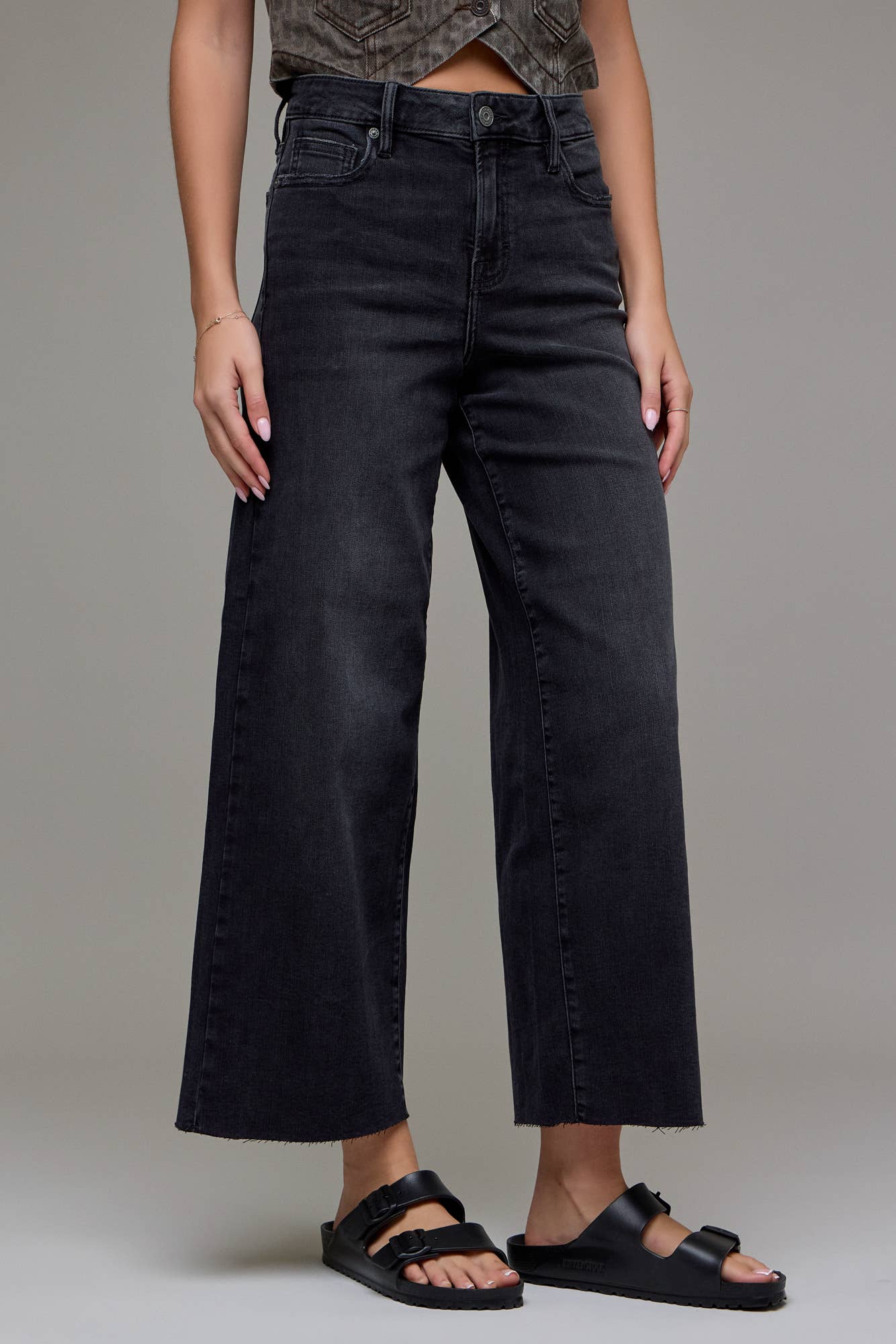 Black Clean Cropped Wide Leg by Hidden Jeans