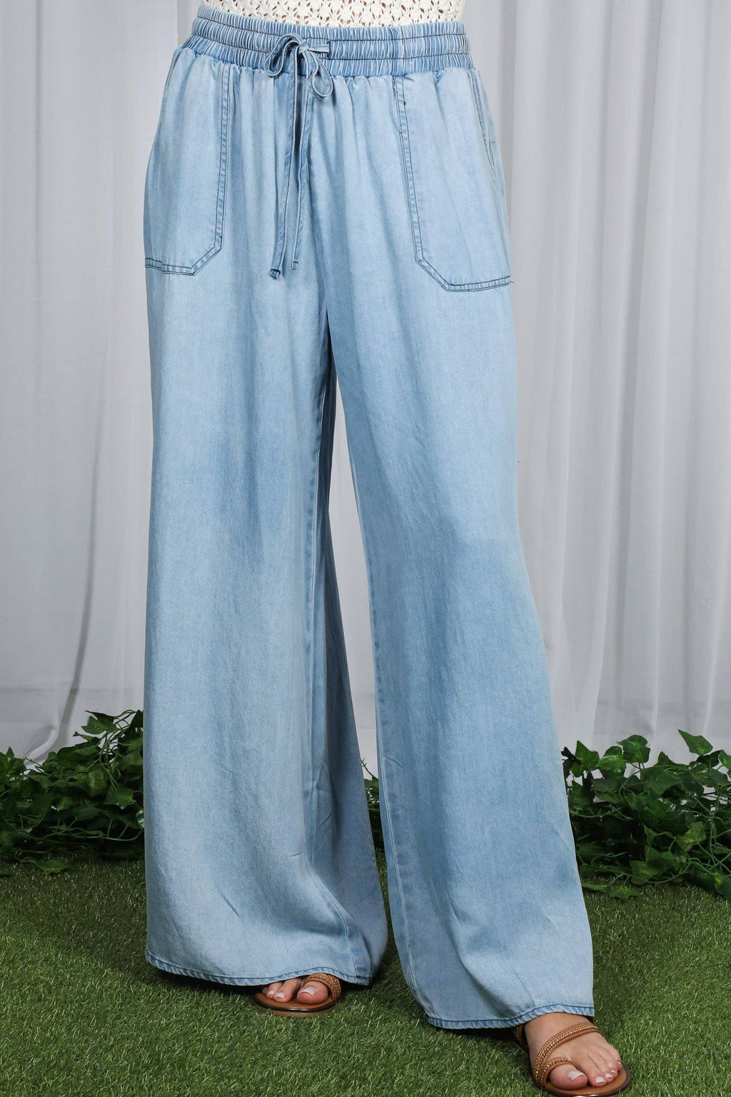 Wide Leg High Waist 100%Tencel Chambray Denim Pants VP83019