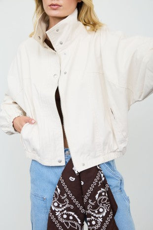 Contrast Collar Boxy Snap Button Bomber Jacket