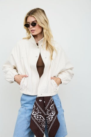 Contrast Collar Boxy Snap Button Bomber Jacket