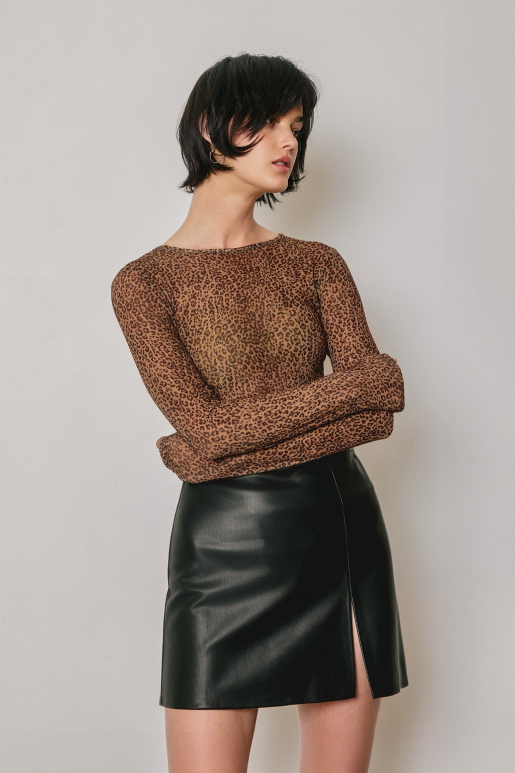 Faux Leather Slit Mini Skirt