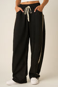 Lace Trim Barrel Leg Drawstring Pants - 2 Colors