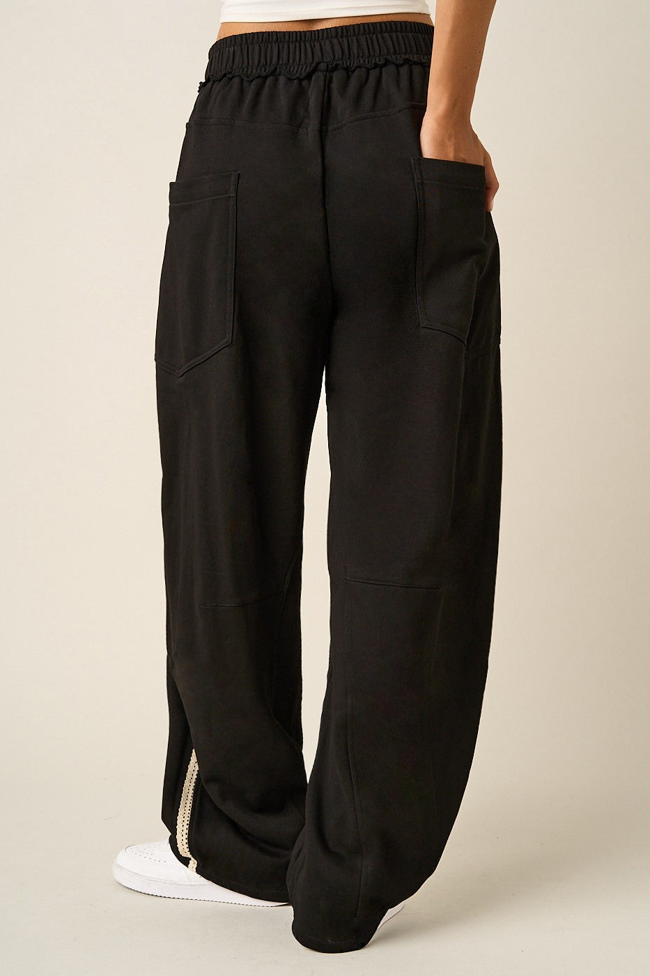 Lace Trim Barrel Leg Drawstring Pants - 2 Colors