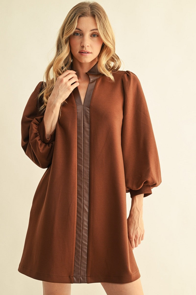 Jodifl Brown Faux Leather Dress
