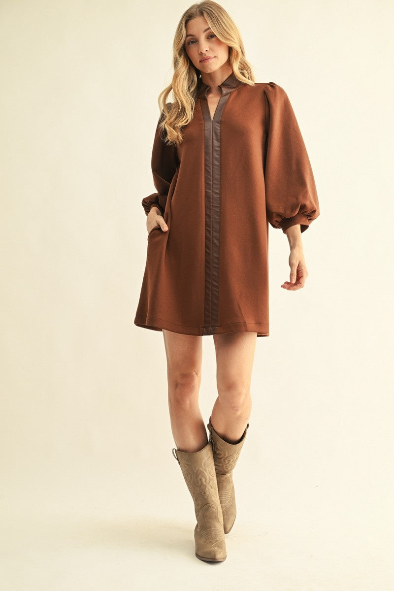 Jodifl Brown Faux Leather Dress