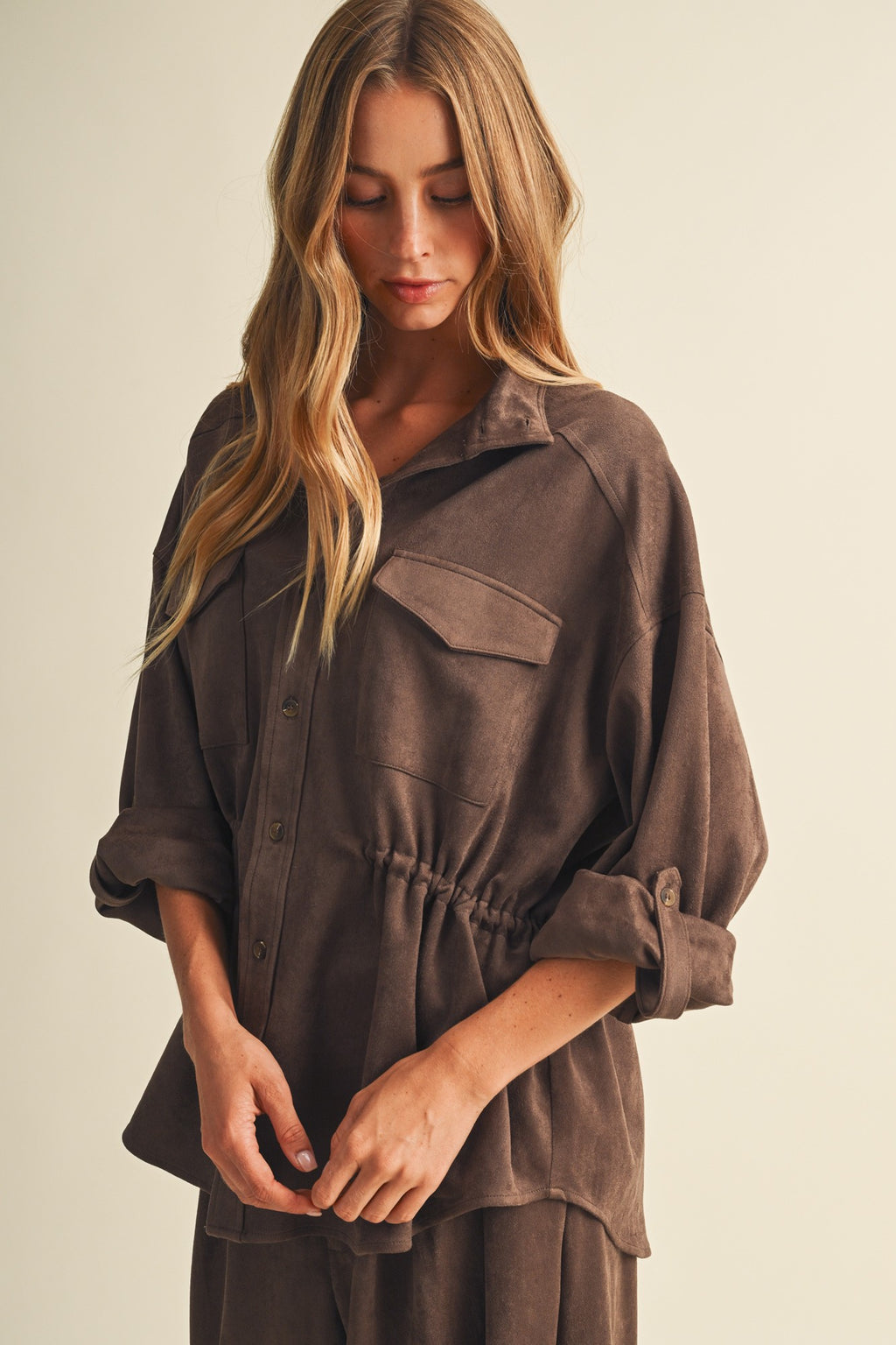 Suede-finish Drawstring Utility Jacket