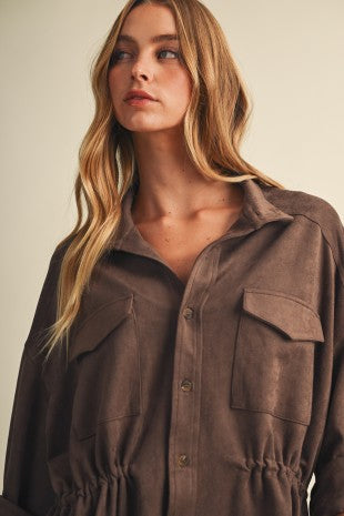 Suede-finish Drawstring Utility Jacket