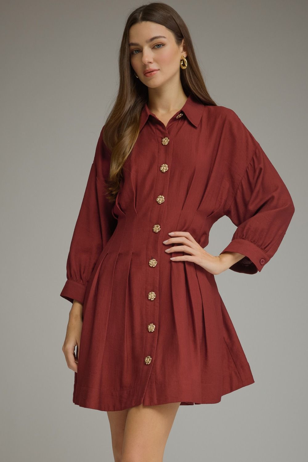 Entro Burgundy Button Dress