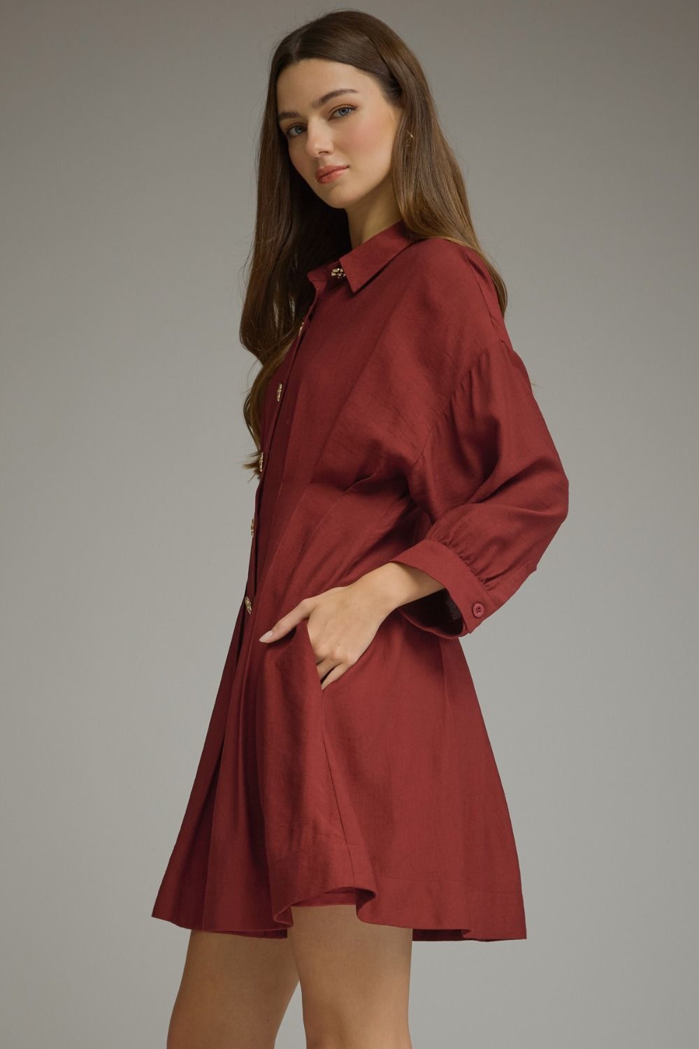 Entro Burgundy Button Dress
