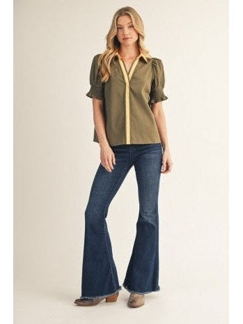 Jodifl Contrast Accent Crinkled Solid Top