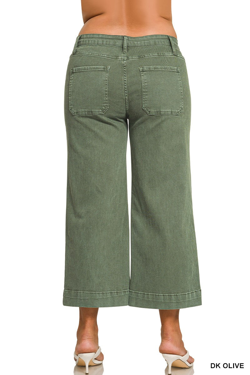 Plus Cropped Wide Leg Color Denim Pants