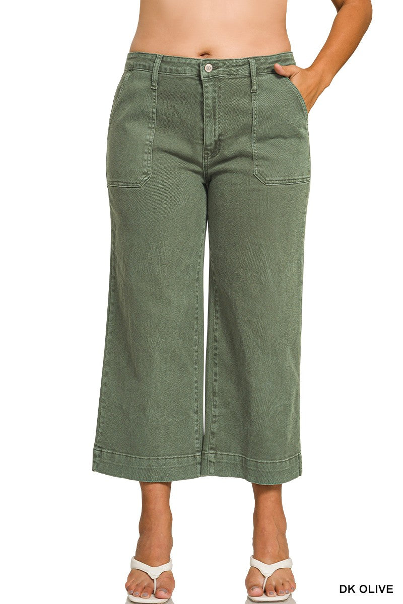 Plus Cropped Wide Leg Color Denim Pants