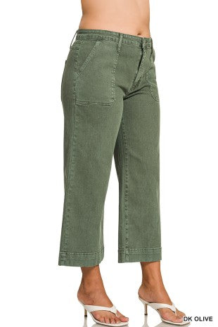 Plus Cropped Wide Leg Color Denim Pants