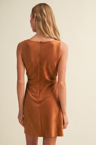 Cowl-neck Side-ruched Sueded Knit Dress