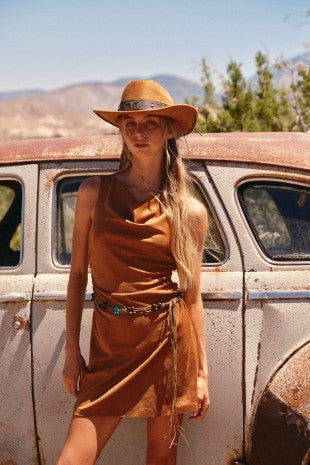 Cowl-neck Side-ruched Sueded Knit Dress
