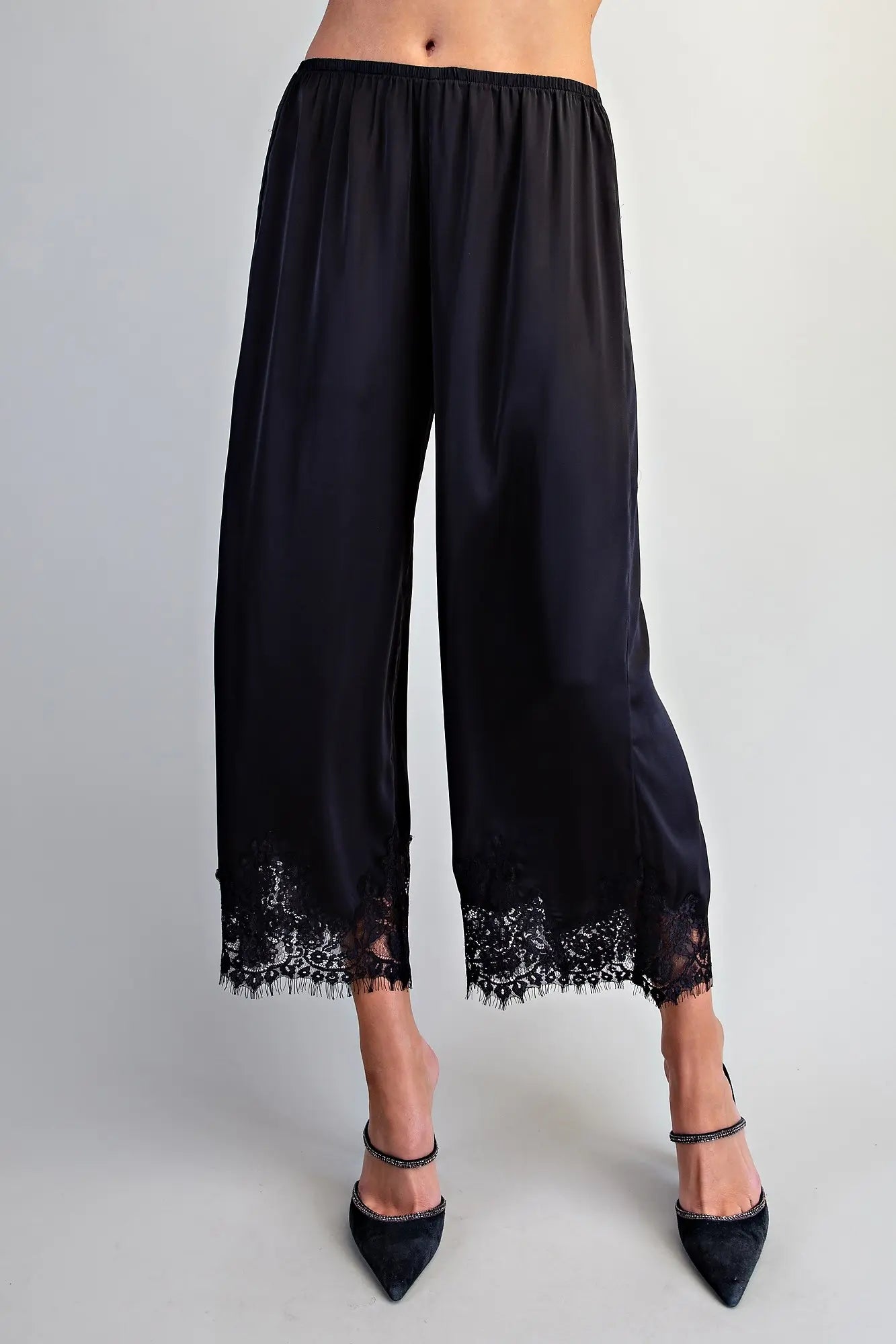 Lace Trim Satin Pants